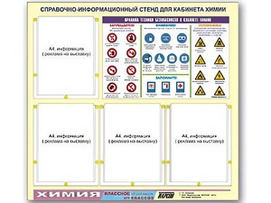 Стенд информационный "Правила техники безопасности в кабинете химии" (80х75, 4 кармана) - fgospostavki.ru - Саратов