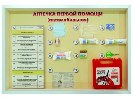Стенд "Аптечка первой помощи (автомобильная)" (образцы под оргстеклом) - fgospostavki.ru - Саратов